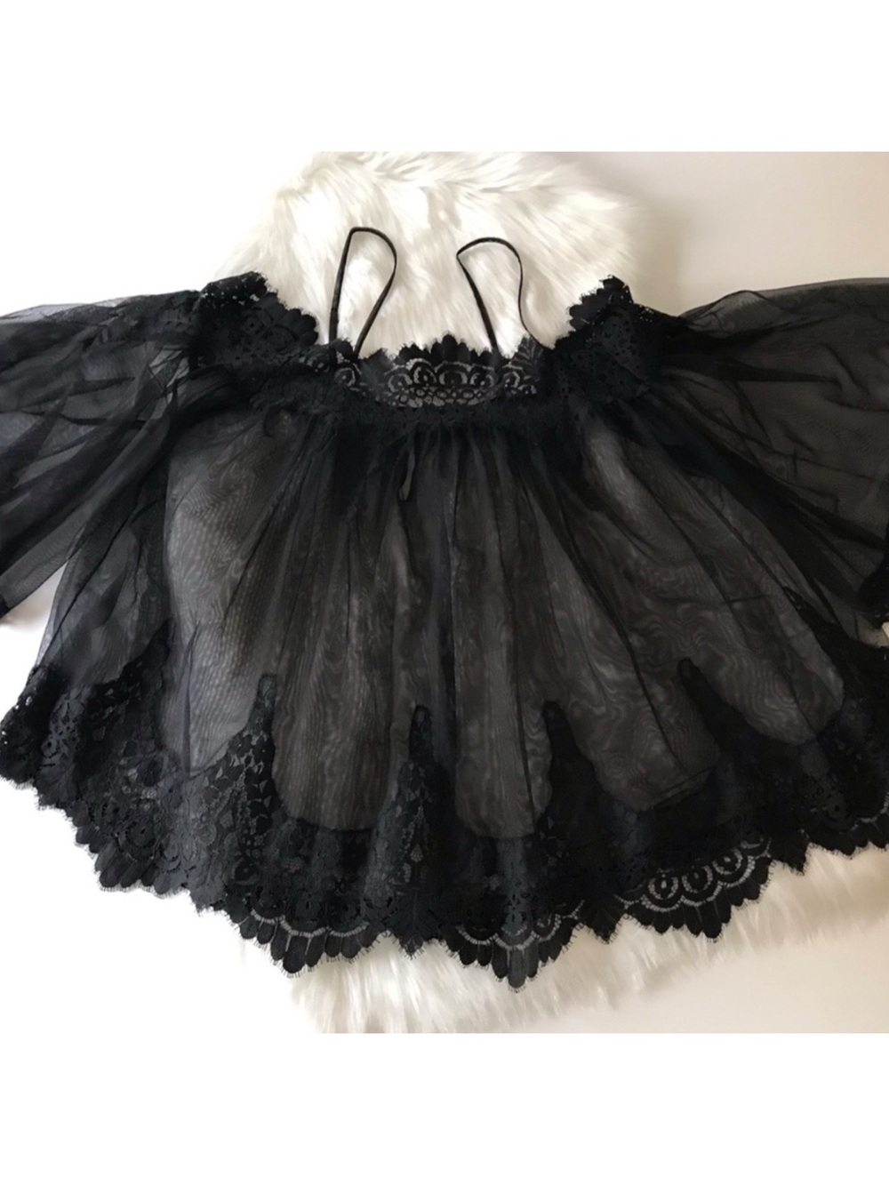 VS Sheer Lace Chemise Babydoll Slip Lingerie SMALL Black - Picture 3 of 14